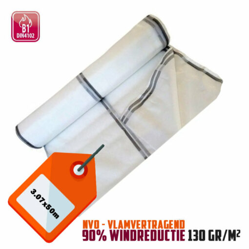Wit steigernet 3.07x50m 130gr/m² NVO 90% windreductie