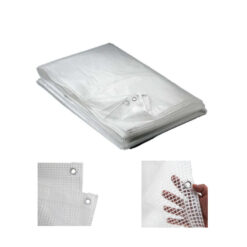 Gewapend transparant afdekzeil 200gr/m² met ringen, doorzichtig met witte rasterversterking